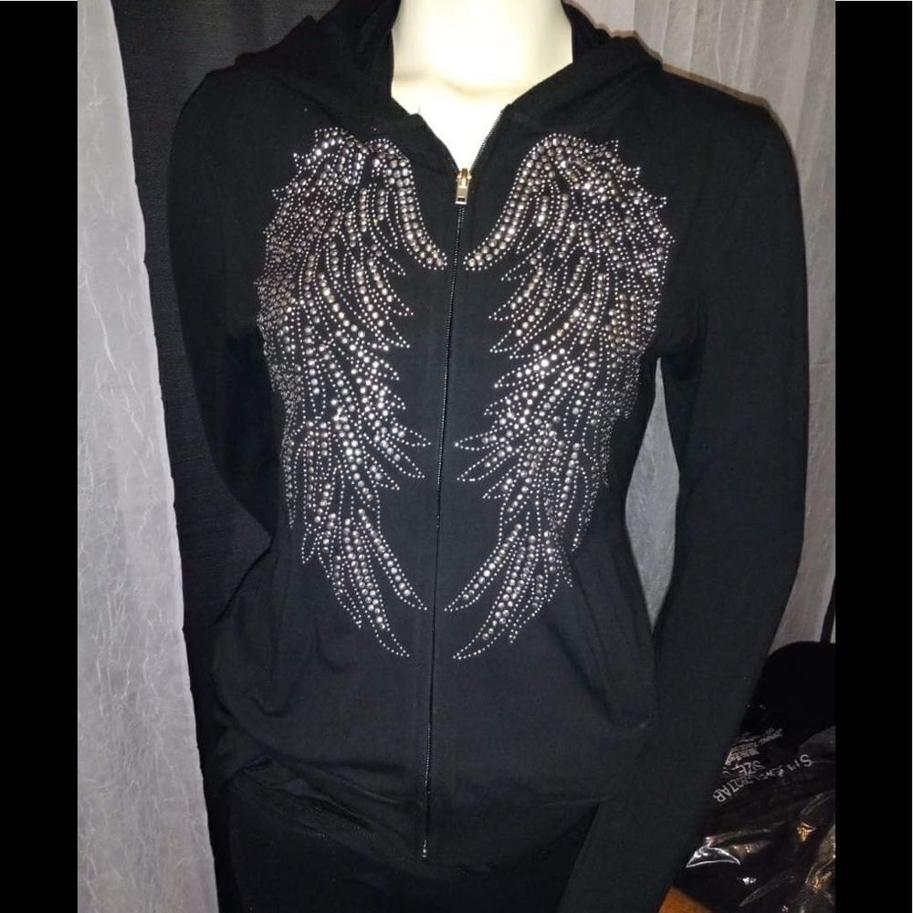 Platinum Plush Angel Wings Double Graphic Hoodie NWT